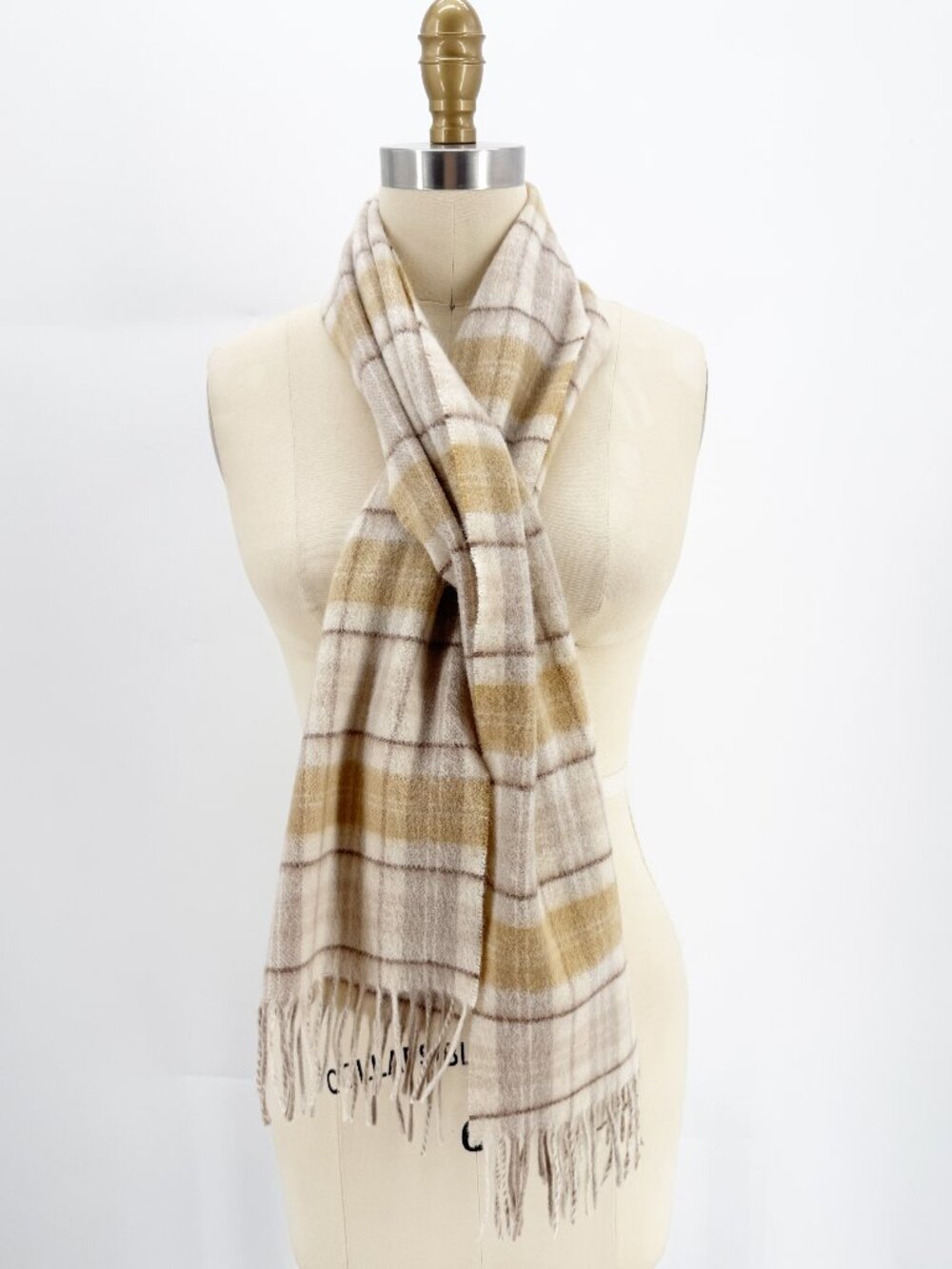 V. Fraas accessories plaid neutral fringe cashmere scarf - Picture 1 of 5